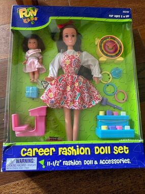 Fun Club Pink Patterned Dress Fashion Doll Set